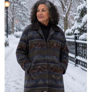 Woolrich Vintage Southwestern Aztec Wool Blanket Trench Coat - 2XL Women's‎ warm